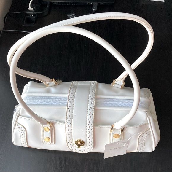 🔆🆕 Liz Claiborne Vintage White and Gold Leather Bag Purse